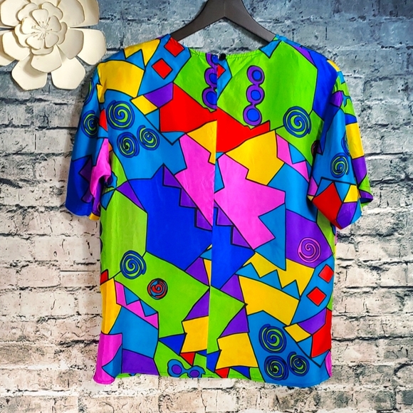 Vintage | Restless Clothiers 1980s Bold Geometric Silk Pop Art Blouse - Picture 7 of 12